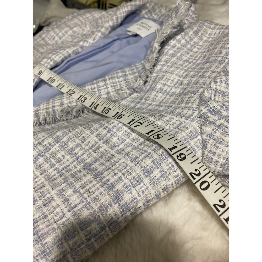 Maison d'Amélie Paris Blazer Size 6 Blue White Tweed Frayed Ruched Sleeve Chic - Picture 4 of 8